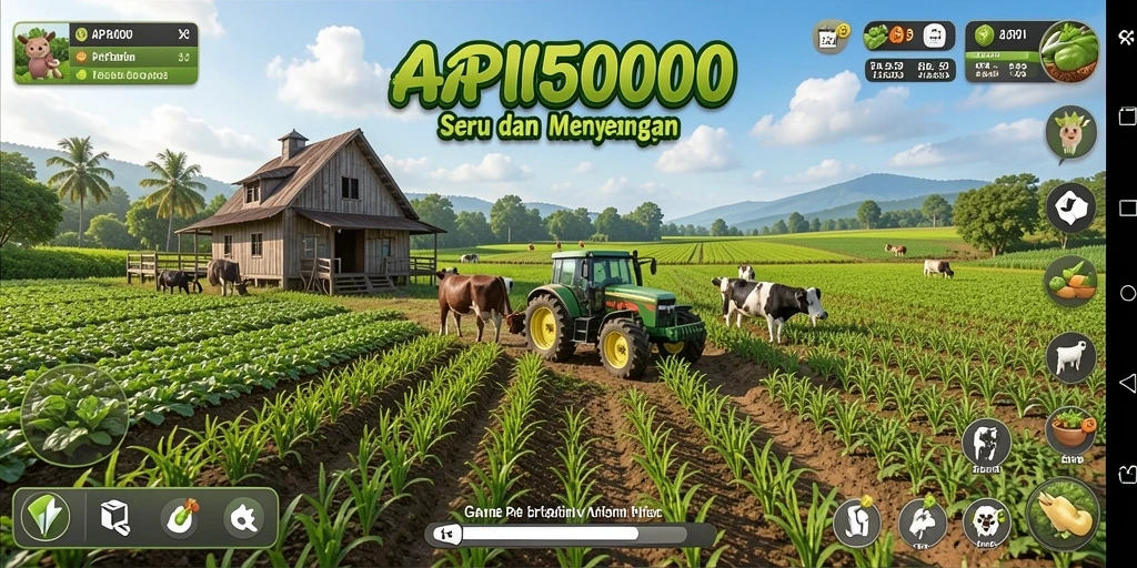 Tampilan gameplay menarik dalam pertanian yang kompleks.