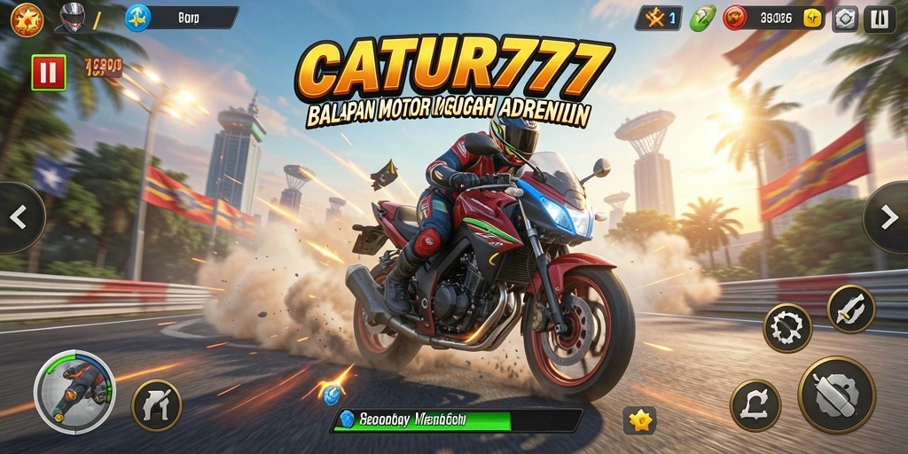 Tampilan gameplay seru dari CATUR777 yang memadukan balapan motor.