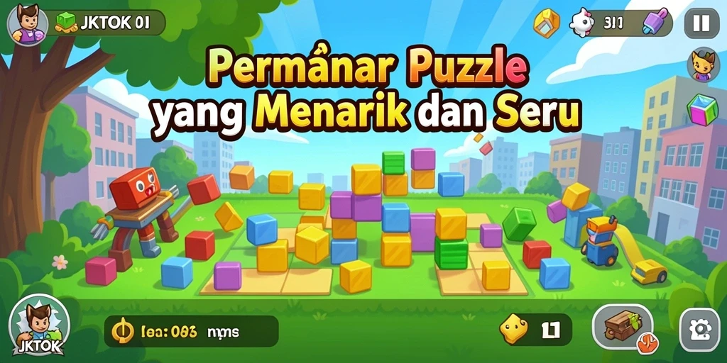 Screenshot utama JKTOK menampilkan gameplay puzzle yang menantang.