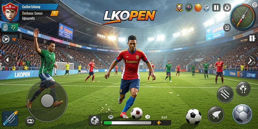 Screenshot utama LKOPEN menampilkan aksi seru dalam permainan olahraga.