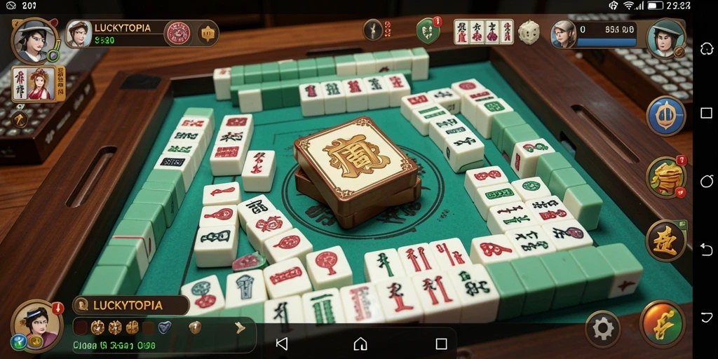 Screenshot utama LUCKYTOPIA menampilkan gameplay Mahjong yang menarik.
