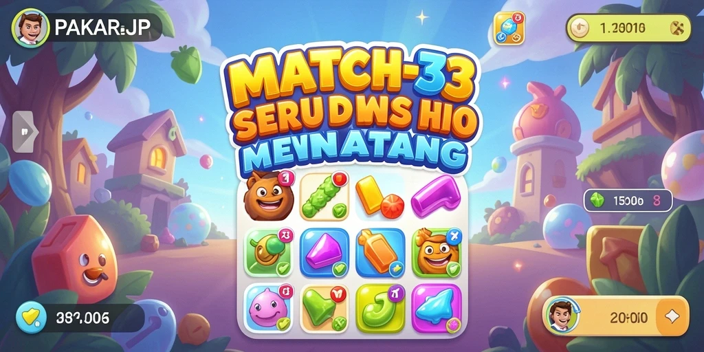 Screenshot PAKARJP menampilkan gameplay Match-3 yang seru.