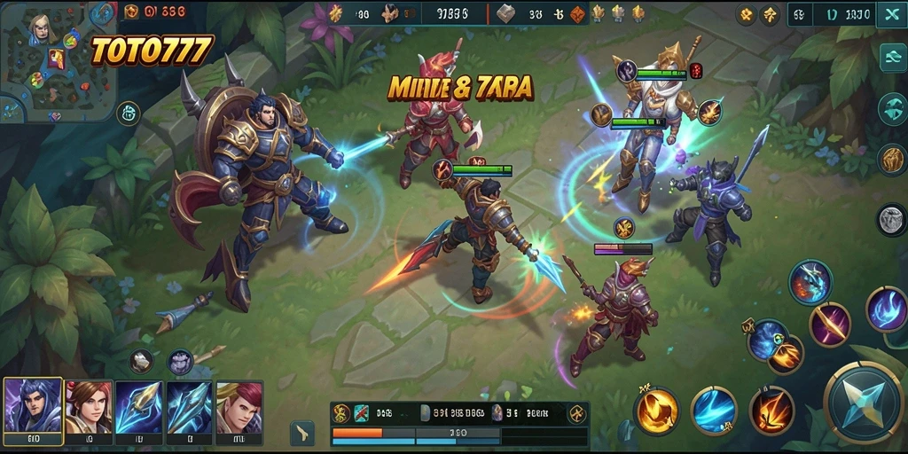 Tampilan gameplay seru dari TOTO777 dengan pertarungan antar hero.