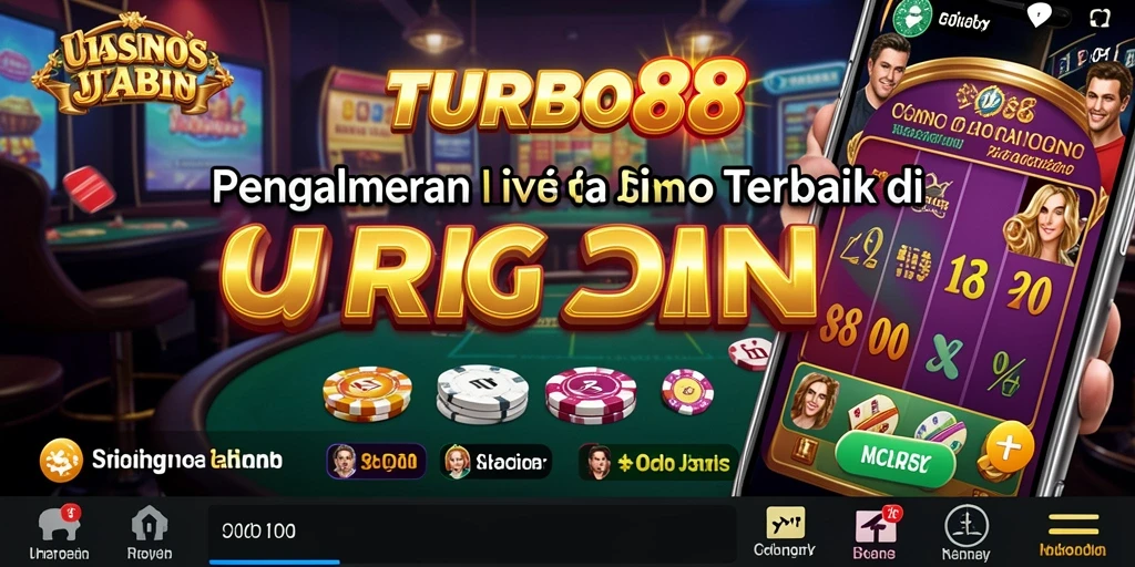 Screenshot TURBO88 menunjukkan dealer langsung yang ramah dan suasana kasino yang vibrant.
