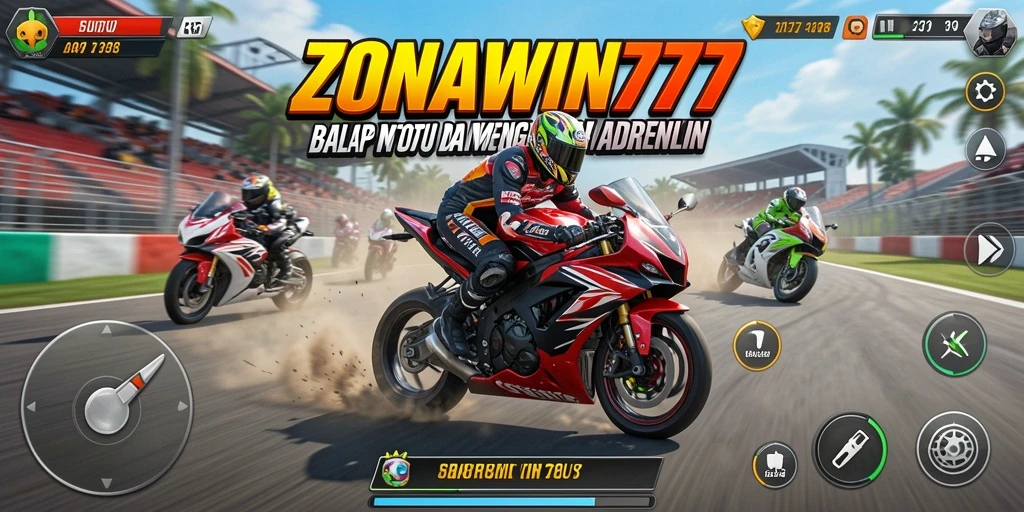 Screenshot ZONAWIN777 menampilkan aksi balap motor yang mendebarkan.